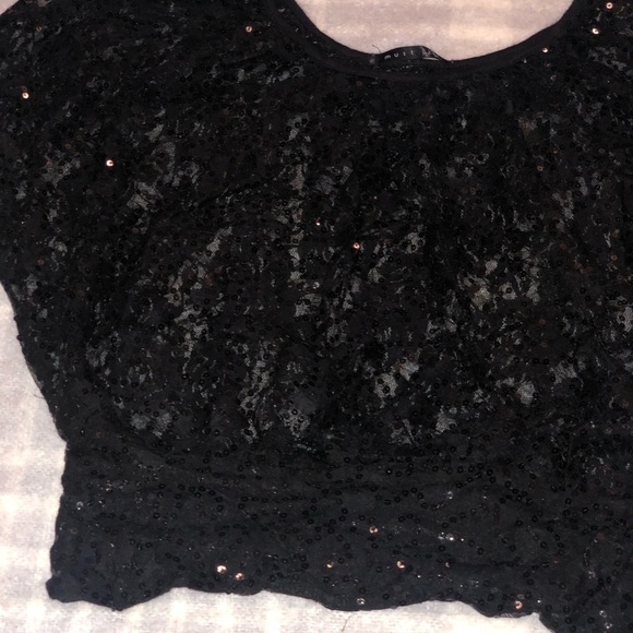 Black sequin lace top, NEVER worn. - Picture 2 of 3